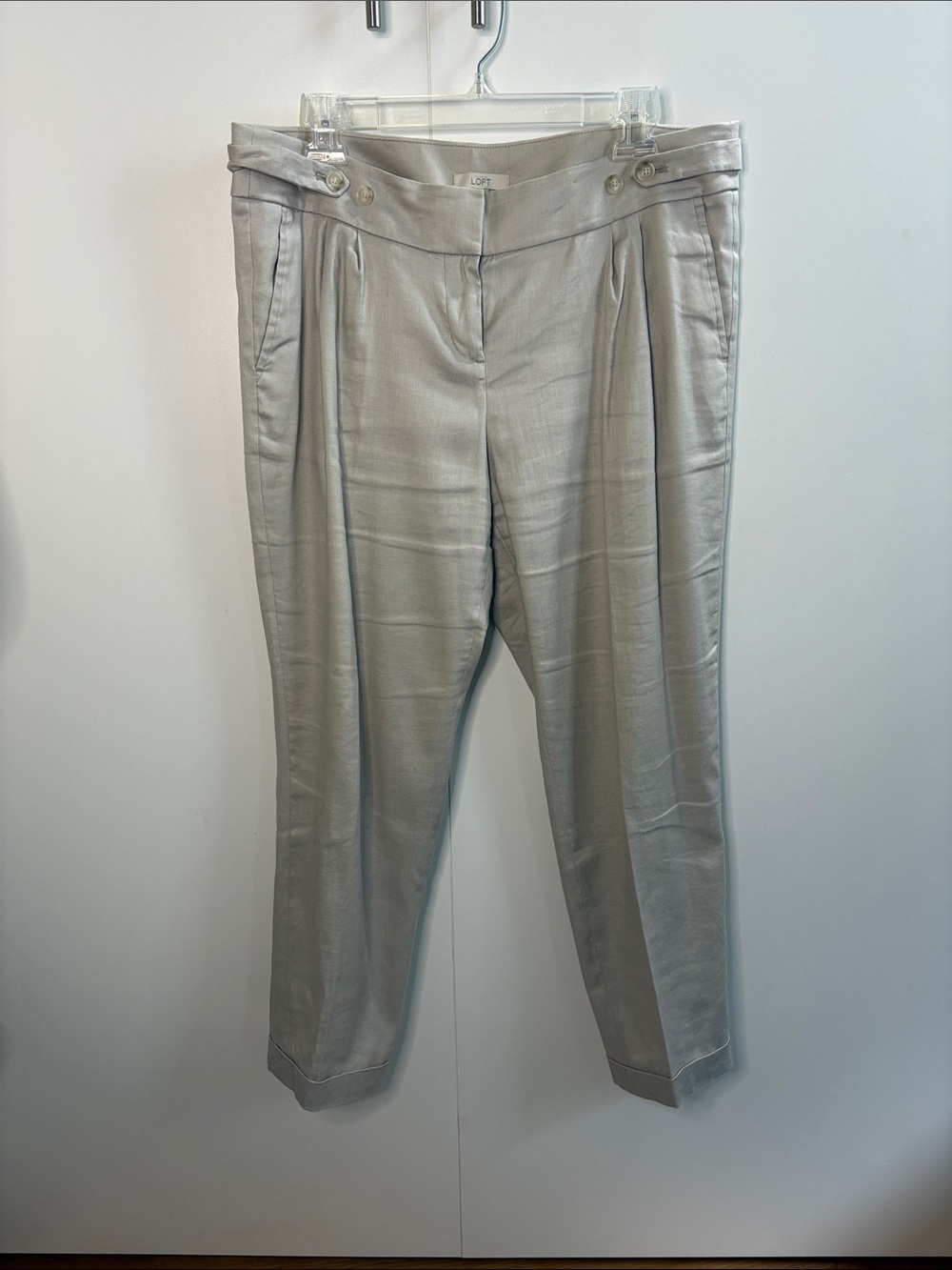 LOFT Linen Cotton Blend Flax Tapered Dress Pants 10